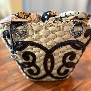 Brighton Vintage Lined Wicker Rattan Basket Tote Bag Leather Straps Purse As New